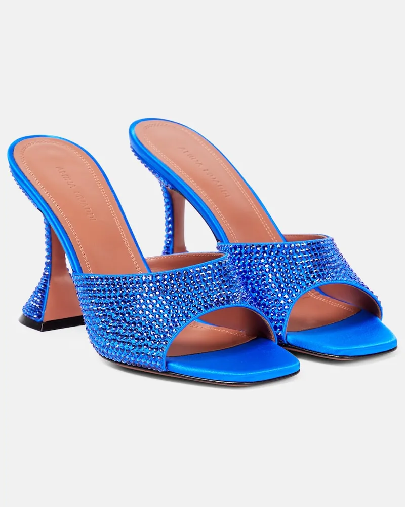 Amina Muaddi Sandali Lupita in raso con cristalli Blu