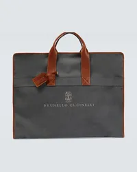 Brunello Cucinelli Borsa porta abiti in canvas con pelle Grigio