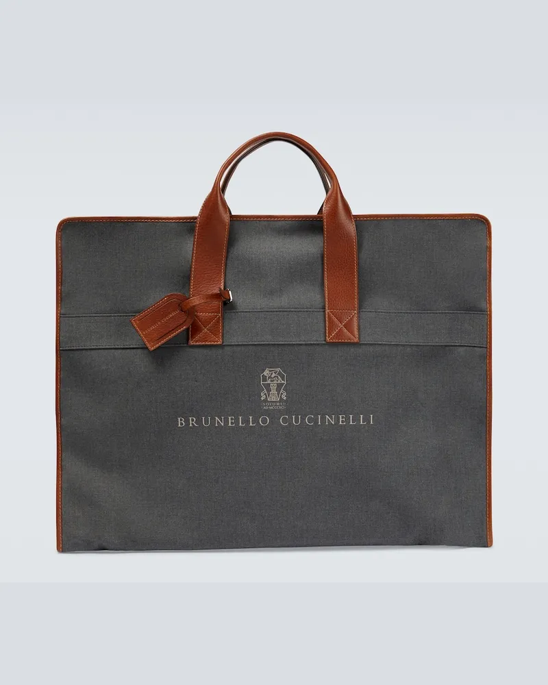 Brunello Cucinelli Borsa porta abiti in canvas con pelle Grigio