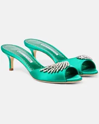 Manolo Blahnik Sandali Lumada 50 in raso con cristalli Verde