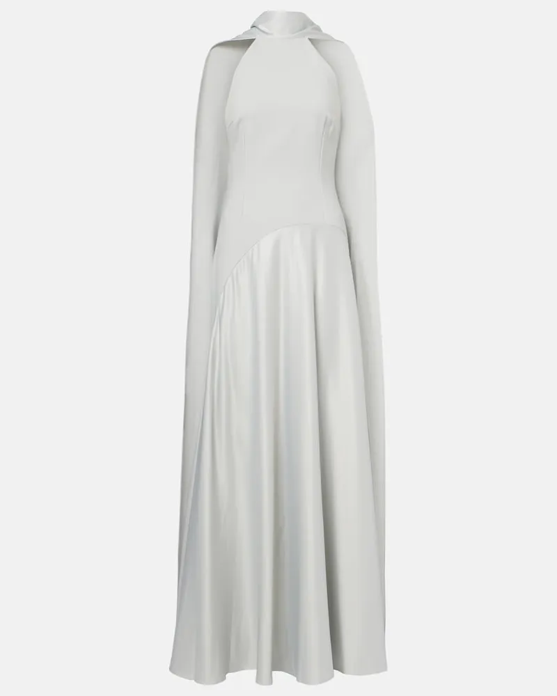 Solace London Abito lungo Cece in crÃªpe e satin Argento