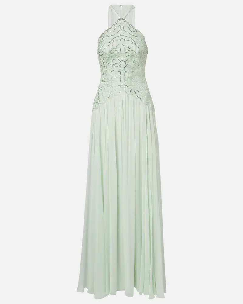 Elie Saab Abito lungo in misto seta con paillettes Verde