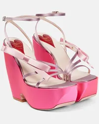 Roger Vivier Sandali Choc Bow in raso con zeppa Rosa