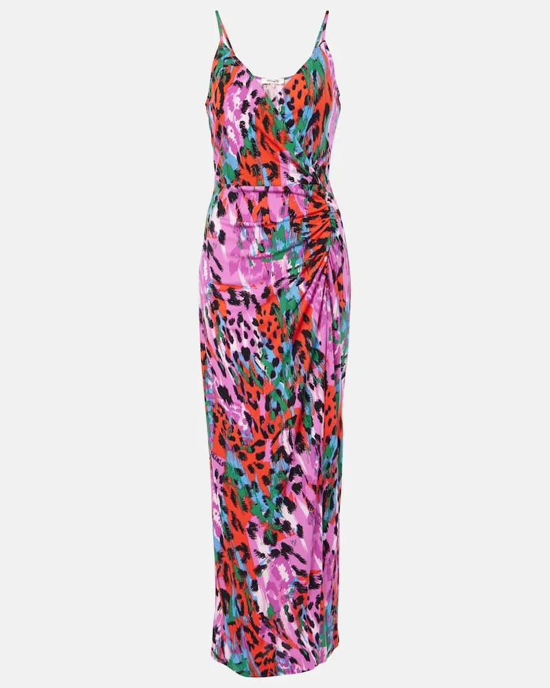 Diane von Furstenberg Abito lungo Saavya con stampa leopardata Rosa