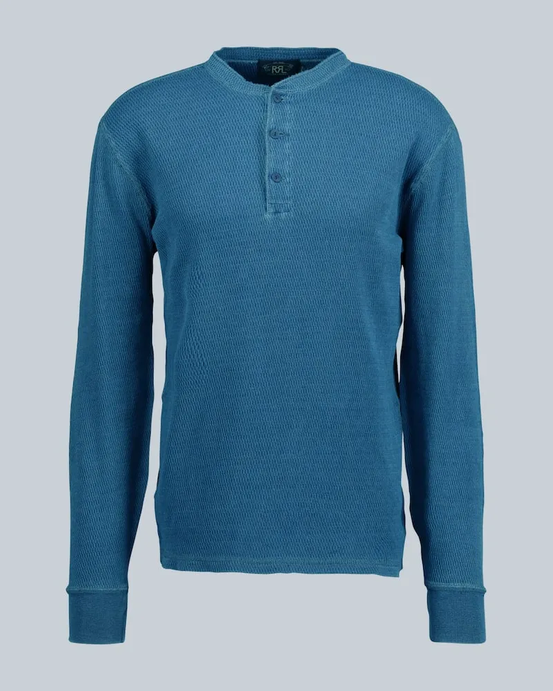RRL T-shirt Henley a punto waffle Blu