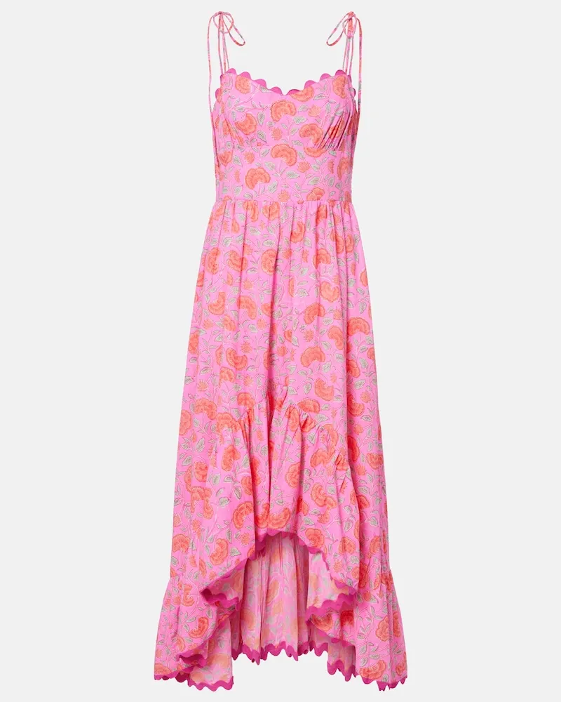 Juliet Dunn Abito midi asimmetrico in cotone a fiori Rosa