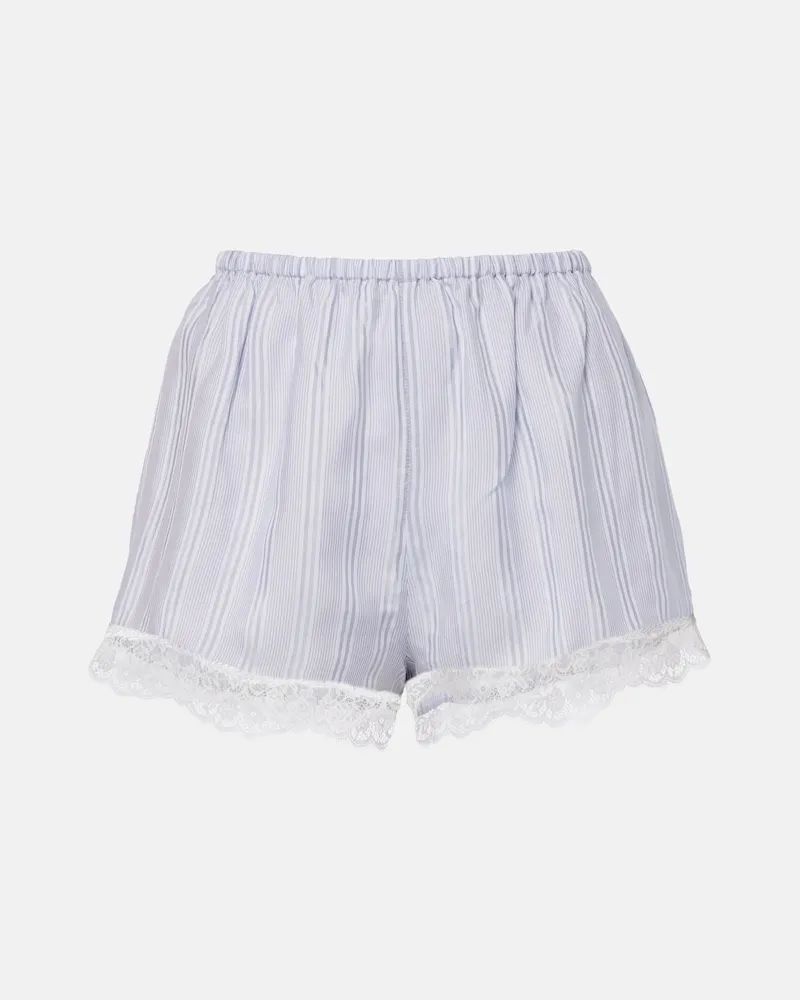 Frame Denim Shorts in seta a righe con pizzo Blu
