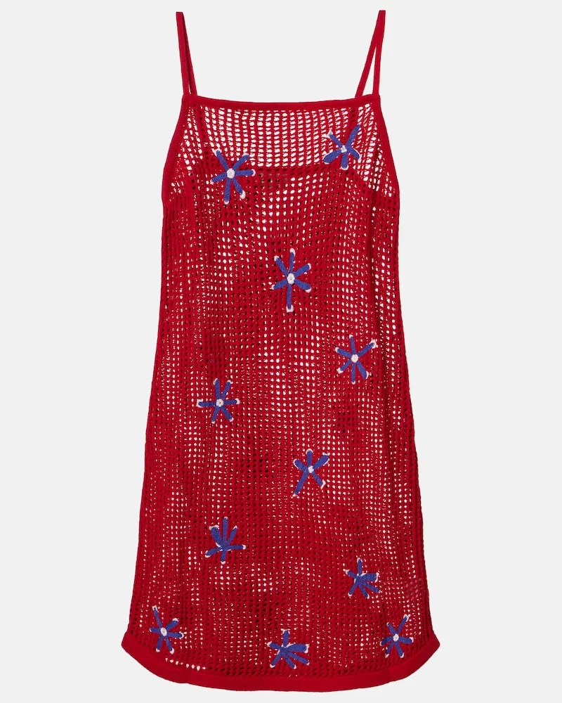 STAUD Abito corto Rio in crochet di cotone Rosso