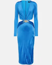 Versace Abito midi Medusa Biggie in satin con cut-out Blu