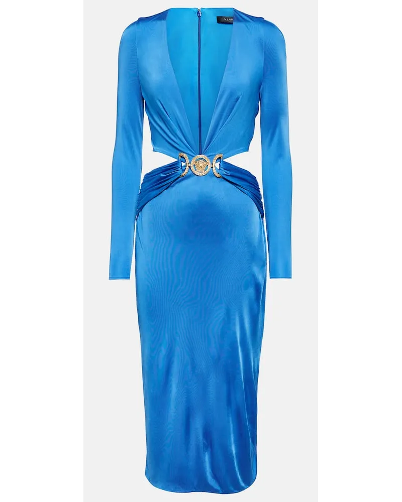 Versace Abito midi Medusa Biggie in satin con cut-out Blu