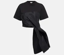 T-shirt asimmetrica Hybrid Drape in cotone e faille