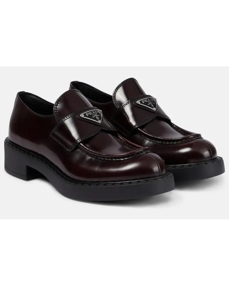 Prada Mocassini in pelle con logo Marrone
