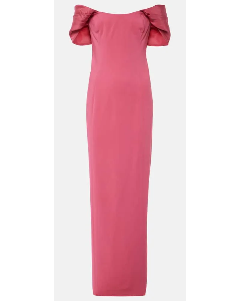 Oscar de la Renta Abito lungo in cady con scollo bardot Rosa