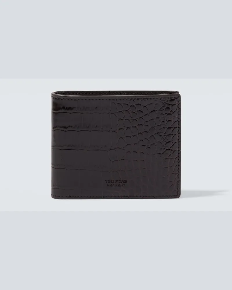 Tom Ford Portafoglio in vernice con stampa coccodrillo Marrone