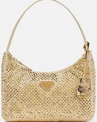 Prada Borsa Re-Edition 2000 Mini in raso con cristalli Oro