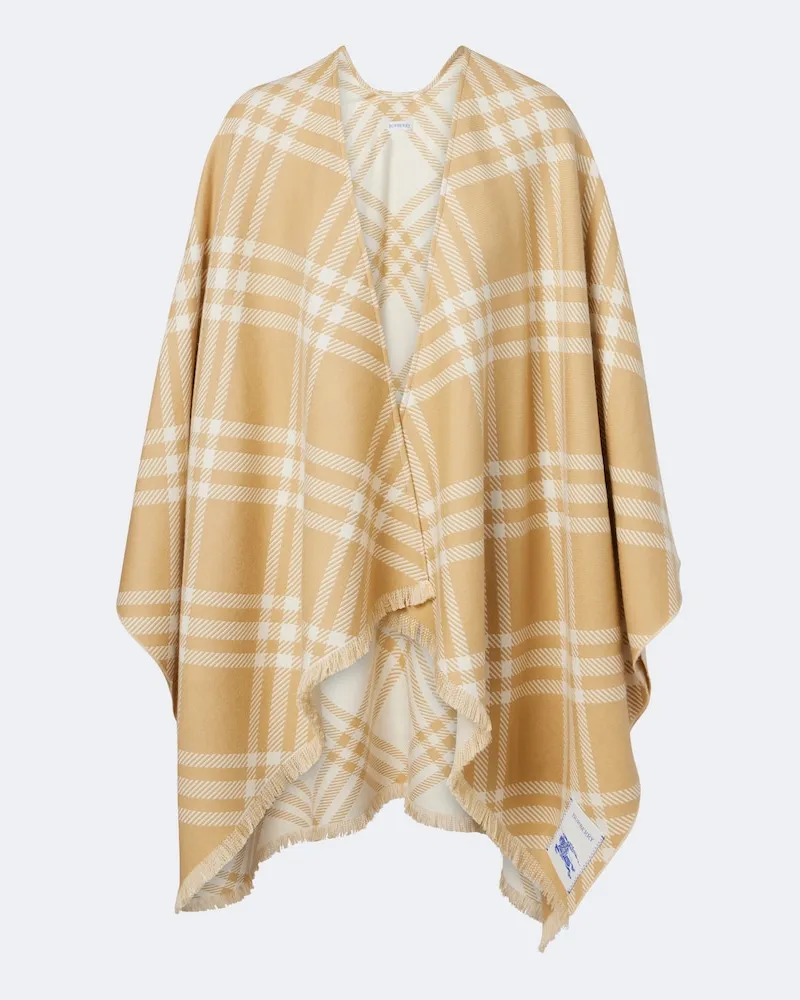 Burberry Mantella Check in lana, seta e cashmere Beige