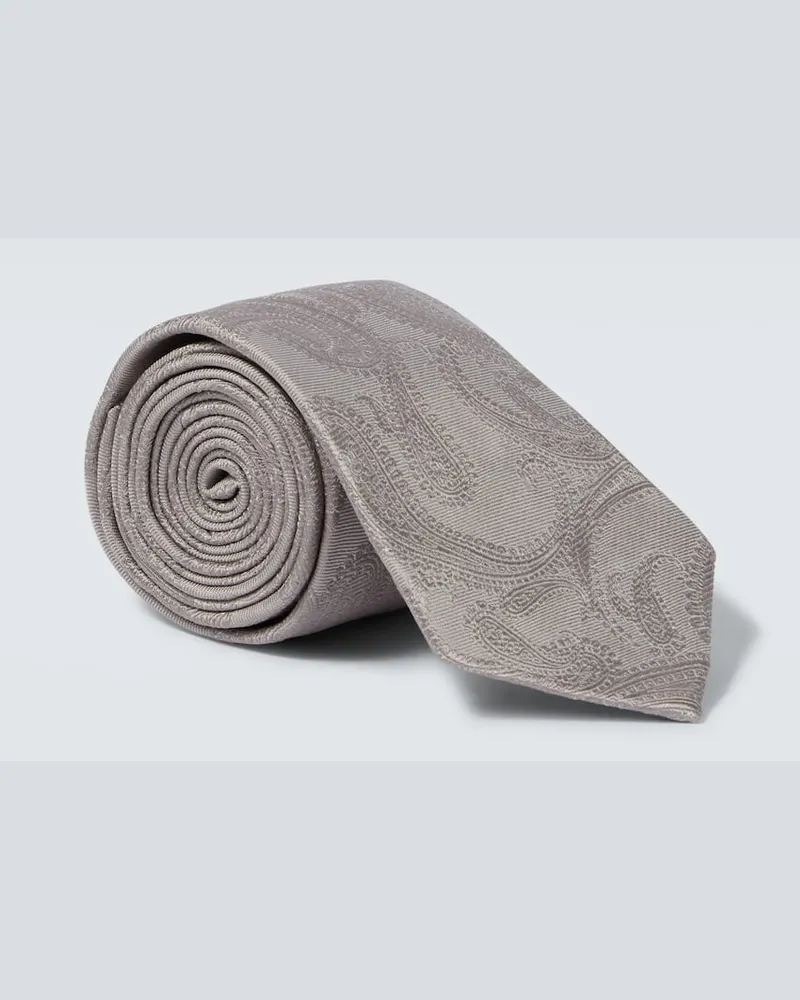 Brunello Cucinelli Cravatta in seta con stampa paisley Bianco