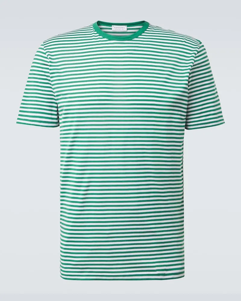 Sunspel T-shirt in cotone a righe Verde
