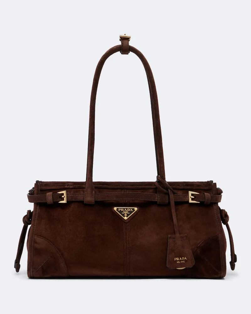 Prada Borsa a mano Bonnie Mini in suede Marrone