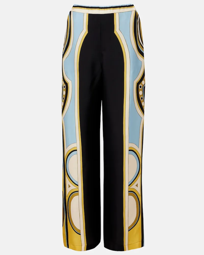 La DoubleJ Pantaloni Club a gamba larga in twill di seta Multicolore