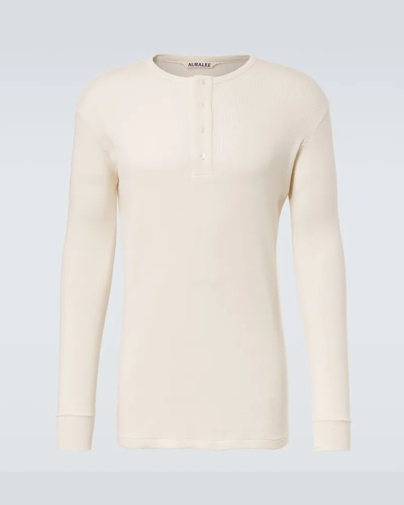 AURALEE Maglia Henley in cotone a coste Bianco