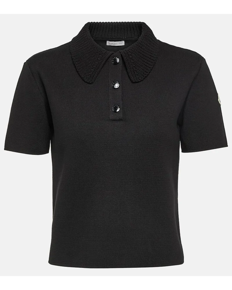 Moncler Polo in piqué di cotone Nero