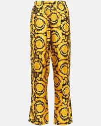 Versace Pantaloni Barocco in seta a vita alta Nero