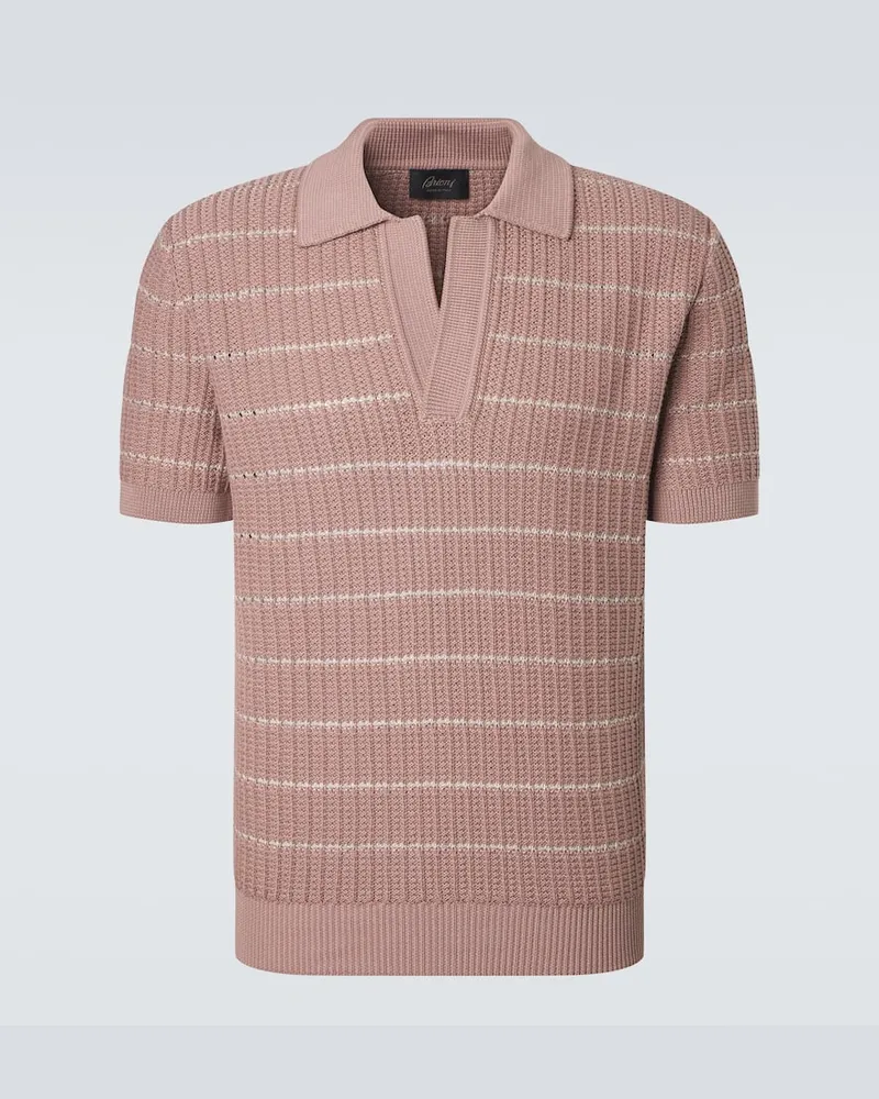 Brioni Polo in cotone e lino con ricamo Rosa
