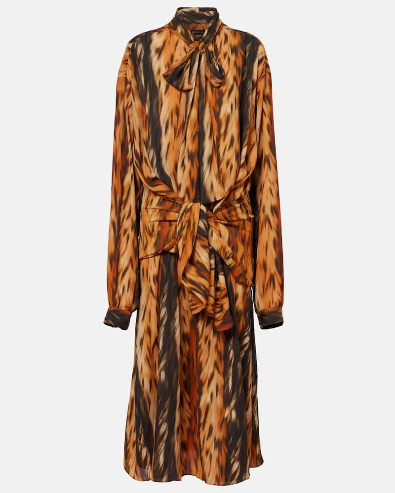 Balenciaga Abito midi in crÃªpe con stampa Marrone