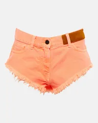 Palm Angels Shorts di jeans a vita media con frange Arancione