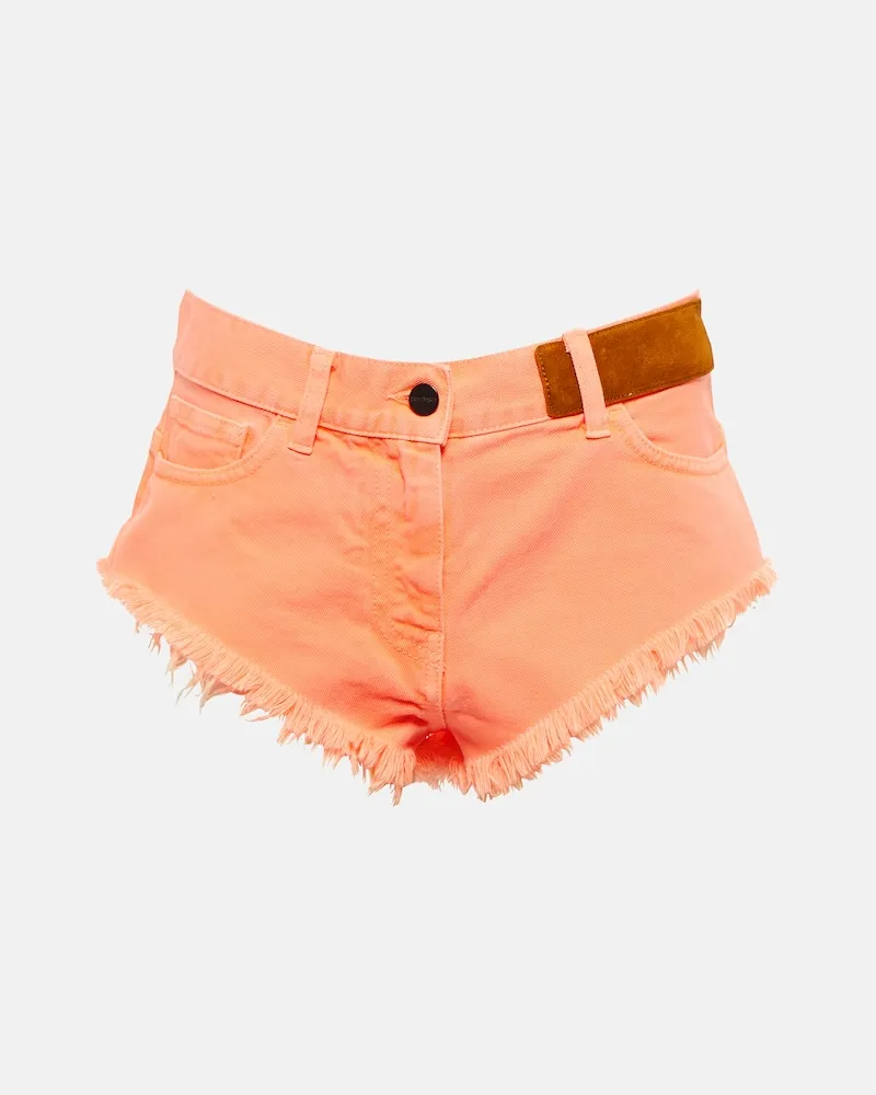 Palm Angels Shorts di jeans a vita media con frange Arancione