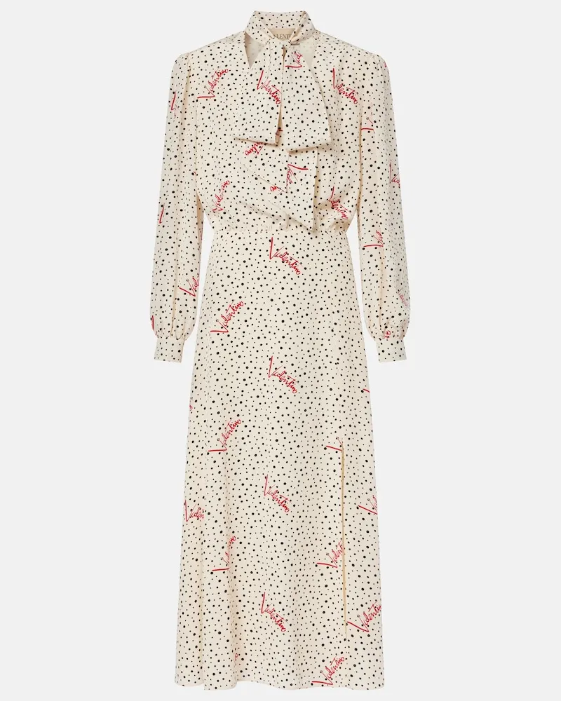 Valentino Garavani Abito midi in crÃªpe de chine di seta a pois Bianco