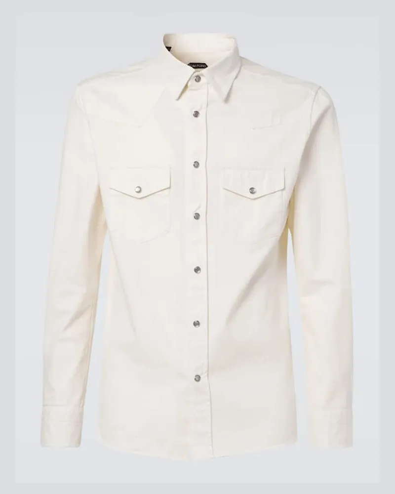 Tom Ford Camicia in twill di cotone Bianco