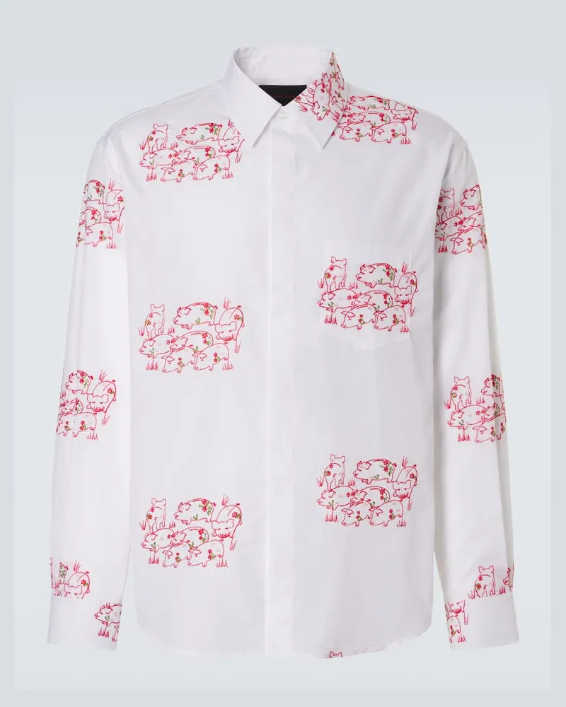 Simone Rocha Camicia in popeline di cotone con ricamo Bianco