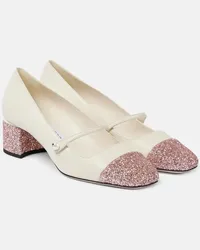 Jimmy Choo Pumps Mary Jane Elisa 45 in pelle con glitter Bianco