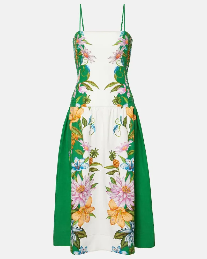 FARM Rio Abito midi Sweet Bloom in misto lino Multicolore