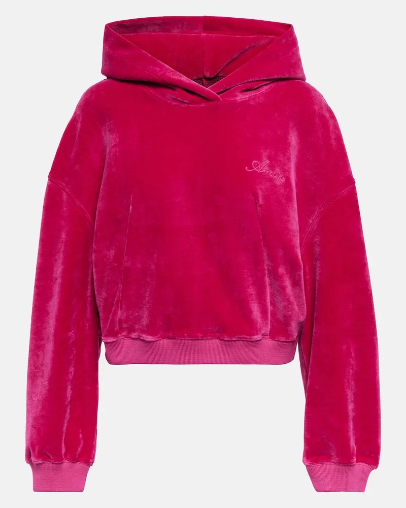 Amiri Felpa cropped in velluto con cappuccio Rosa