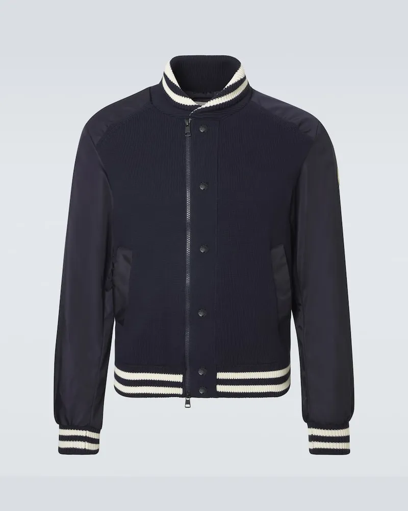 Moncler Giacca varsity in maglia tecnica a coste Blu