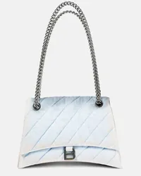 Balenciaga Borsa a spalla Crush Medium in denim Blu