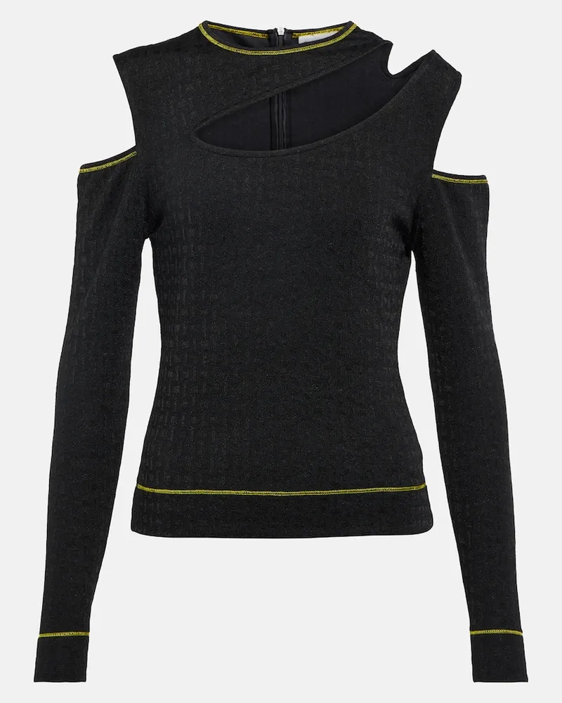 Ganni Top in jersey jacquard con cut-out Nero