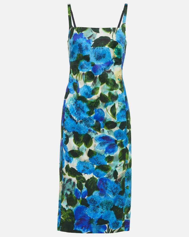 Dries van Noten Abito midi in popeline di cotone Blu