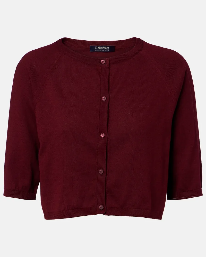Max Mara Cardigan cropped in cotone, seta e cashmere Borgogna