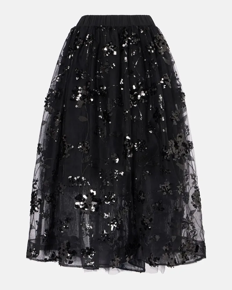 Simone Rocha Gonna midi in tulle con paillettes Nero
