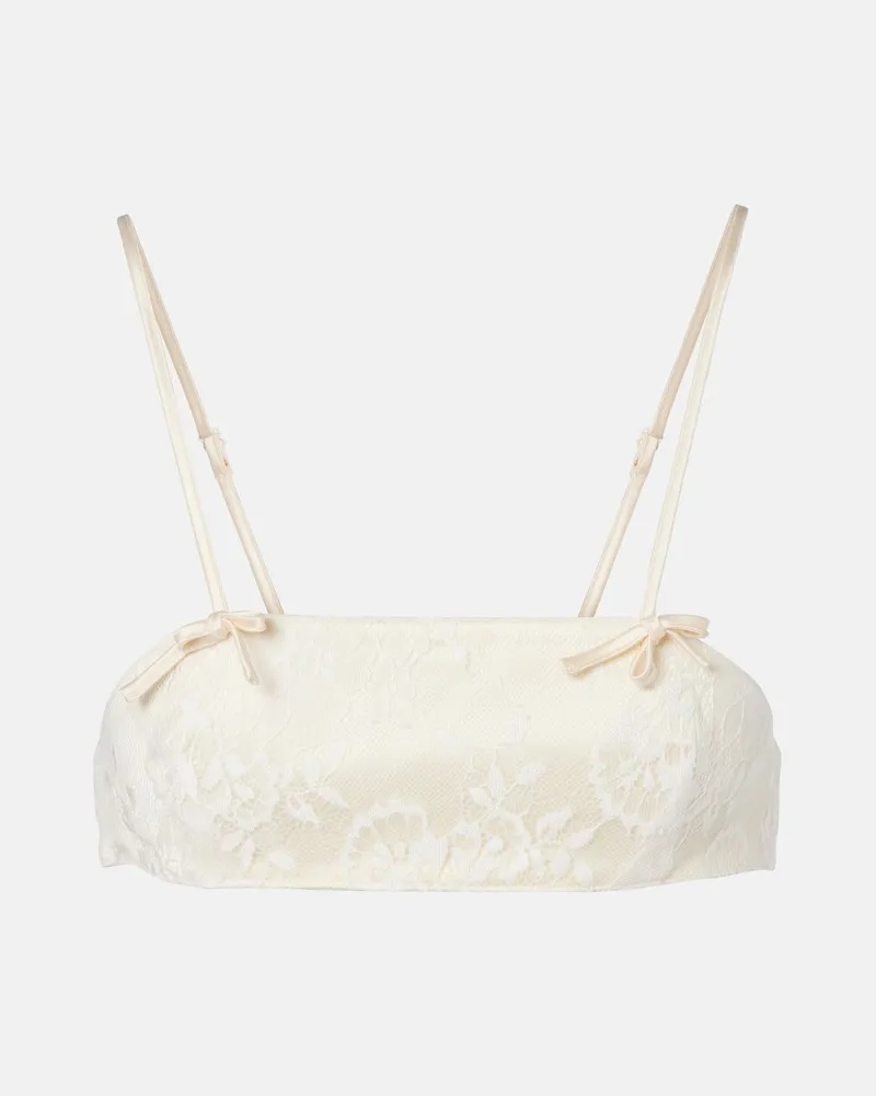 Aya Muse Top Eteri in pizzo con fiocco Bianco
