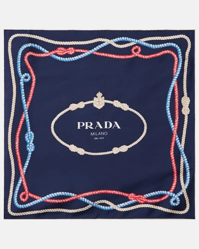 Prada Foulard in twill di seta con stampa Blu