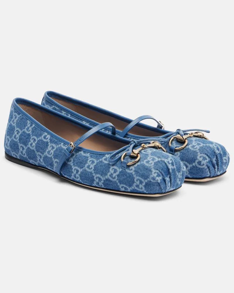 Gucci Ballerine in denim Gucci Horsebit GG Blu