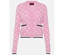 Gucci Cardigan in cotone con intarsio GG Rosa