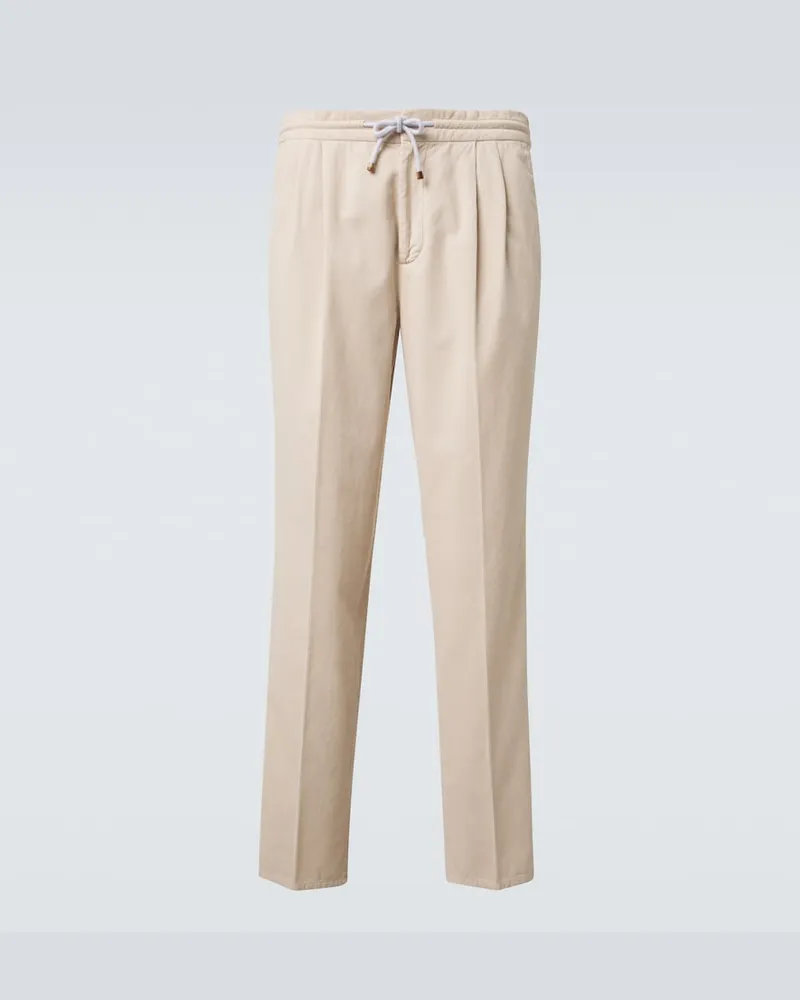 Brunello Cucinelli Pantaloni tapered in cotone Beige