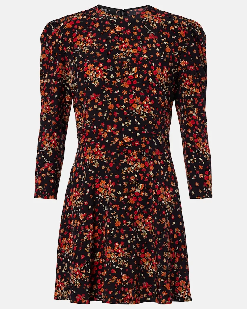 Gucci Abito corto in seta con stampa floreale Rosso