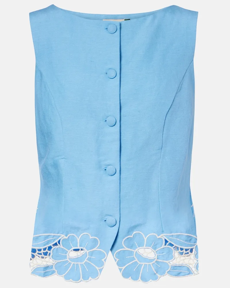 RIXO Gilet Lucca in misto lino Blu